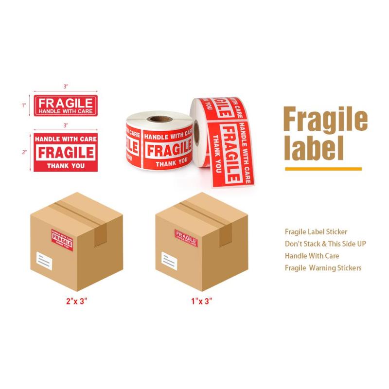 Wholesale 250sheets/roll Factory Packaging Red Fragile Warning Waterproof Handle with Care Shipping Label Stickers for Thank you