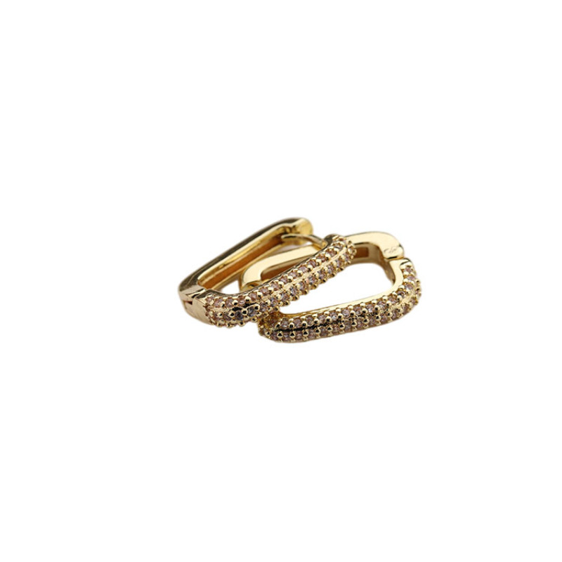 Square-shaped Micro Insert Zirconia Gold Brass Design Charm Jewelry Earrings for Women and Girl