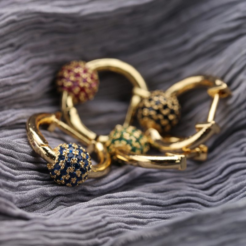 New 2021 Trendy Micro Insert Zirconia Gold Brass Design Charm Jewelry Round Globe Beads Hoop Earrings for Women and Girl