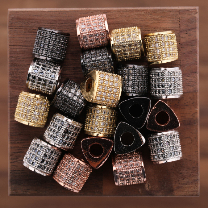 High quality Micro Pave Zircon Brass Charms Gold Silver Loose Triangle Beads for Jewelry Making