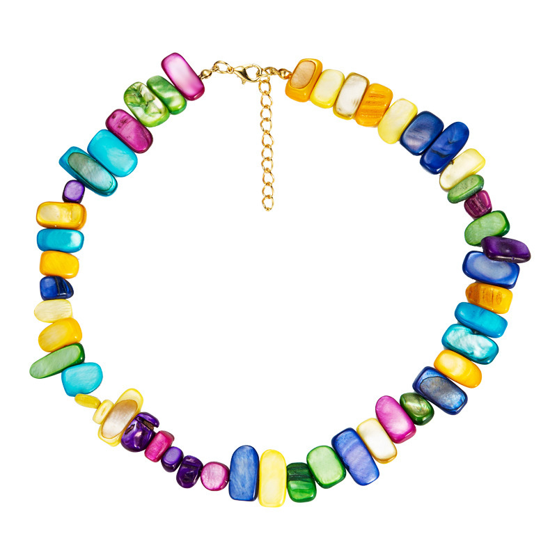 Bohemia jewelry fashion summer muti color plated beads  chain natural shell choker necklace for women
