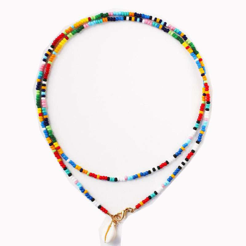 Colorful Seed Beads Necklace for Women Fashion Bohemian Summer Shell Pendant Necklace