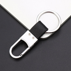 New Promotion Custom Logo Fashion Business Gift Safe Zinc Alloy Black Leather Keychain