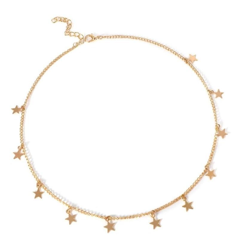 18K Gold Plated Small Star Decorated Chain Choker Necklace for Women Gift