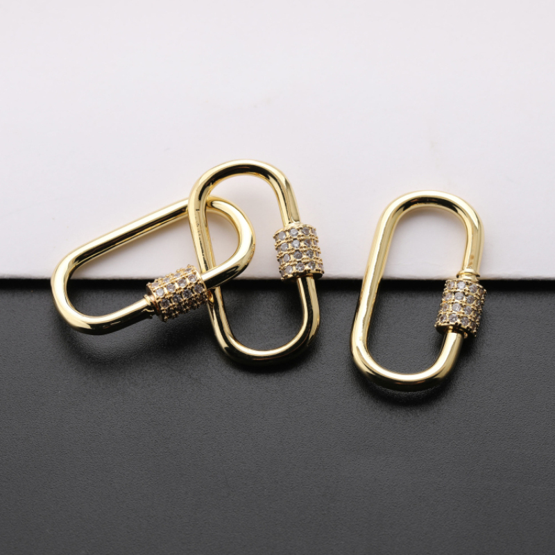 Clear CZ Micro Pave Oval Shaped Clasp Carabiner Oval Pendant for Necklace Jewelry Findings