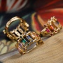 Handmade Fashion Jewelry Gold Plated Brass Chromatic Zircon Adjustable Rings Women Micro Insert Hollowed Ring Gifts