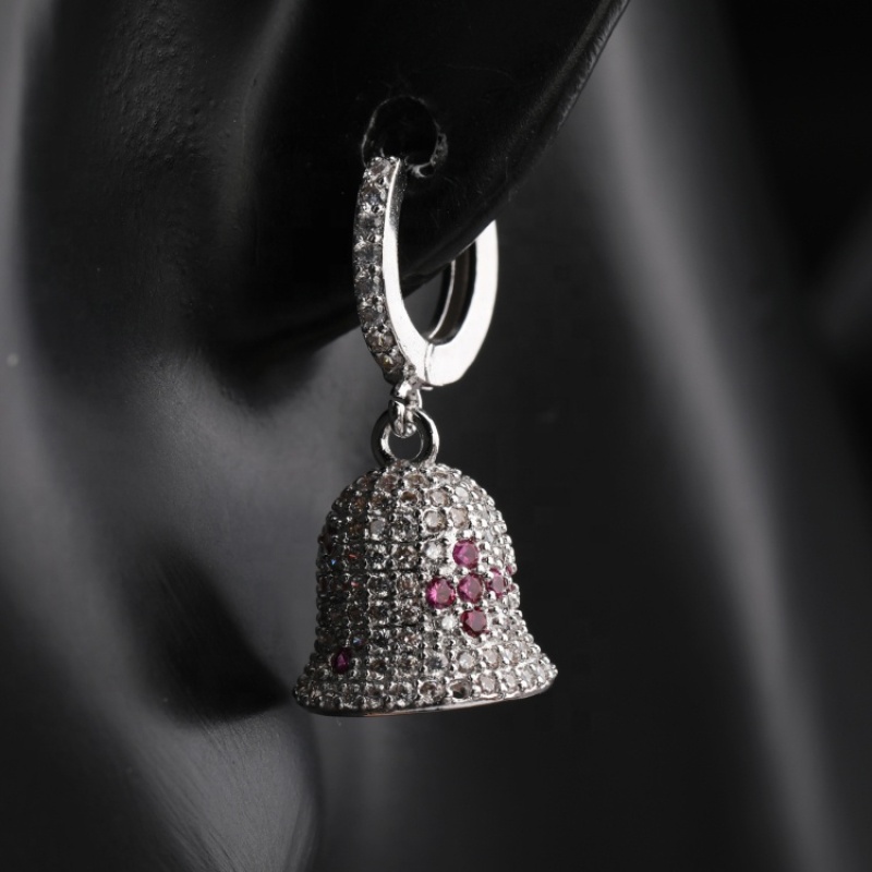 Merry Christmas Symbol Gift Unique Chunky White Gold Hoop Bell Earrings for Women Gift Jewellery