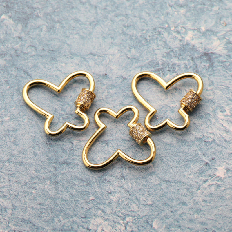 Clear CZ Micro Pave Hollow Butterfly Shaped Clasp Carabiner Butterfly Pendant For Necklace Jewelry Findings
