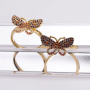Womens Resizable Gold Plated Multicolor Zircon CZ Micro Pave Copper Butterfly Ring Jewelry