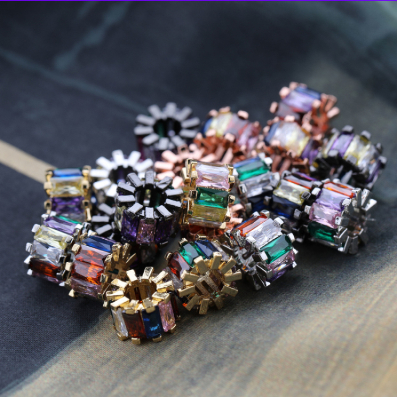DIY Jewelry Accessories Multi Color Square Zircon Copper Gear Beads Charm for Bracelet Making