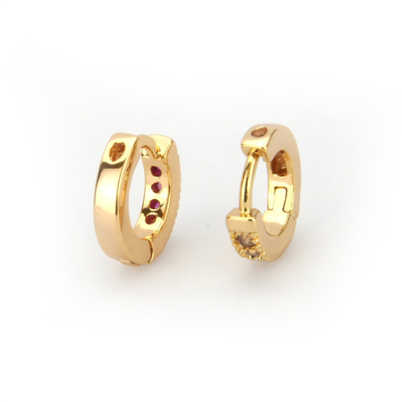 Fuchsia Topaz Sapphire Zircon Micro Pave Gold Huggie Hoop Earrings for Sale
