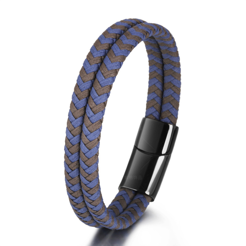Cool Design Classic Men Gun Metal Plated Colorful High Quality Real Leather Bracelet