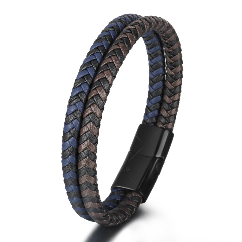 Cool Design Classic Men Gun Metal Plated Colorful High Quality Real Leather Bracelet