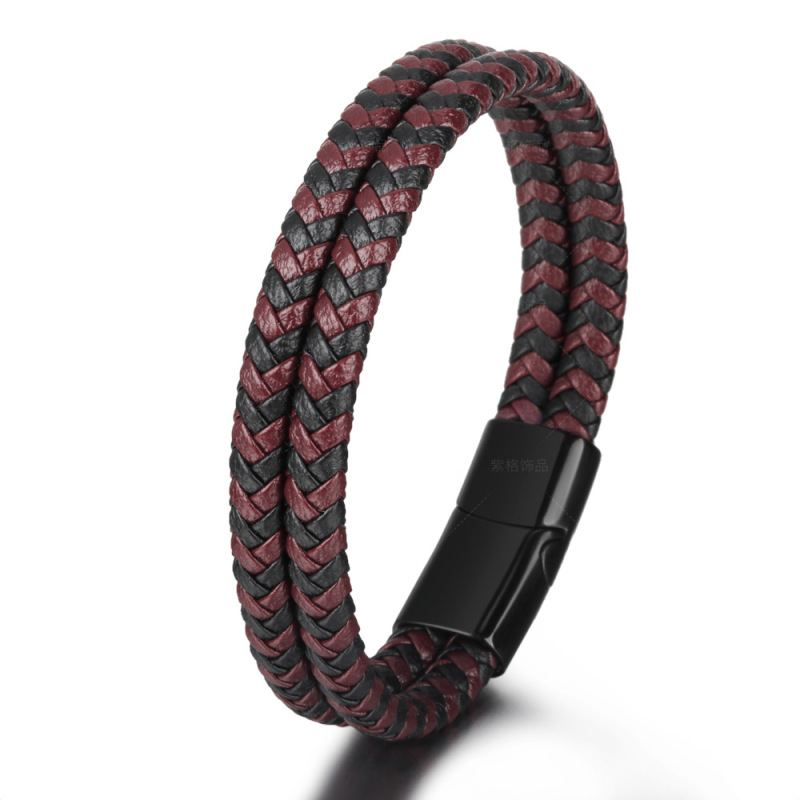 Cool Design Classic Men Gun Metal Plated Colorful High Quality Real Leather Bracelet