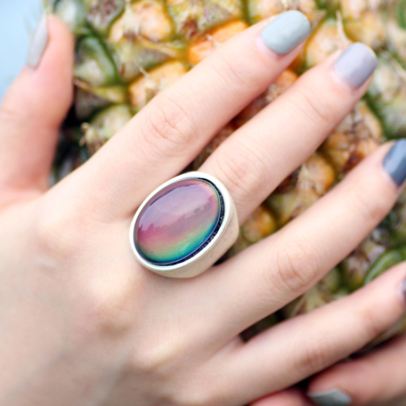 2021 trendy vintage male boys antique silver plated jewelry alloy big color change mood rings for men woman