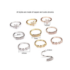 Luxury Crystal Nostril Rings Face Jewelry Ear Non Tarnish Gold Copper Hoop Real Pierced CZ Flower Septum Nose Rings For Women