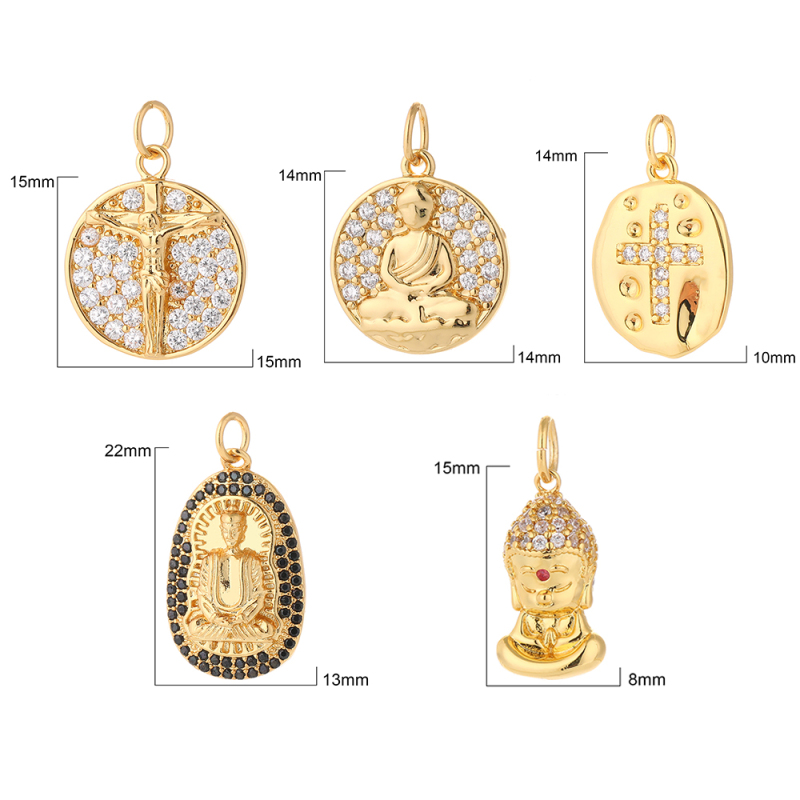 Wholesale Women 18k Gold Pendant Necklace Zirconia Accessories Jewelry Earring Religious Plating Jesus Cross Buddha Statue Body