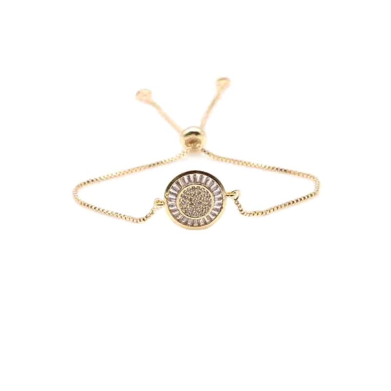 2021 Custom 18k Gold Plated Wholesale Circle Charms Round Shape Adjustable Small Brass Jewelry Bracelet Bangle