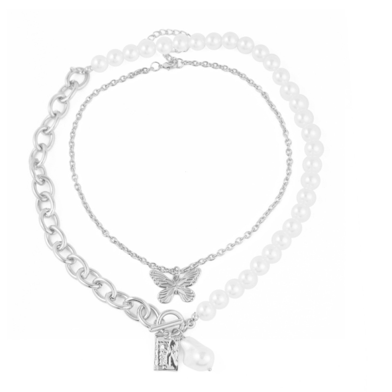 2021 gold plated boho pearl pendant diamond iced out charm choker butterfly necklace for cute women girls