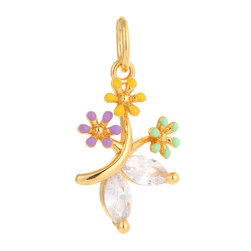 Diy 18k Gold Lotus Pendant Jewelry Making  Plated Leaves Flowers Earring Charms Necklaces Bracelet Copper Zircon Accessory