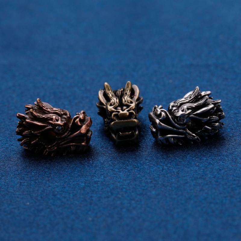 Wholesale Unisex Fashion Accessory Antique Silver Brass Copper Zircon DIY Dragon Head Beads for Jewelry Bracelet Necklace Making