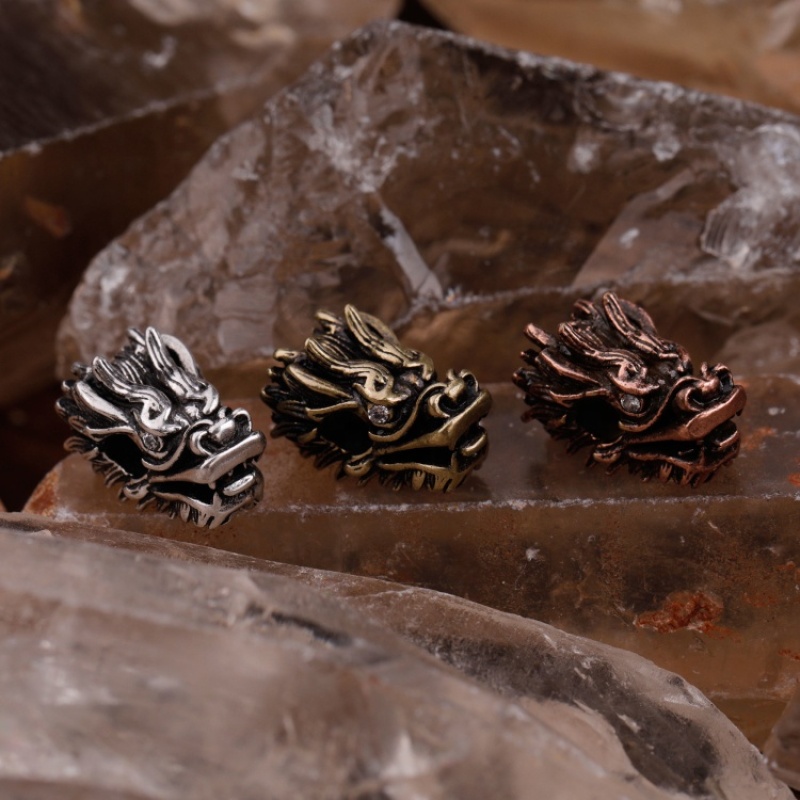 Wholesale Unisex Fashion Accessory Antique Silver Brass Copper Zircon DIY Dragon Head Beads for Jewelry Bracelet Necklace Making