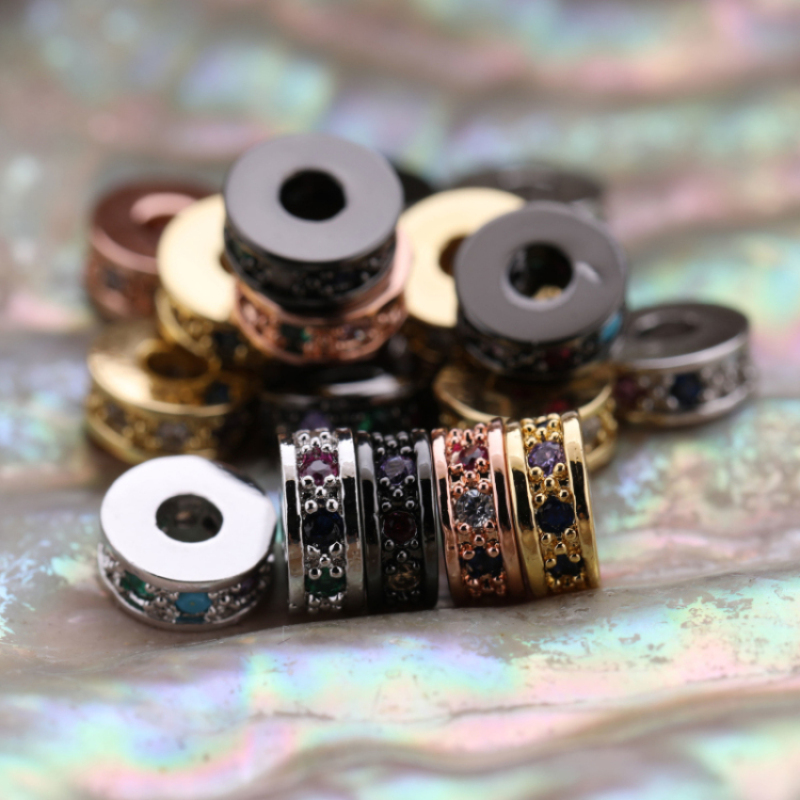 Multi Color Micro Pave Copper Spacer CZ Charm Beads for Bracelet Jewelry Making