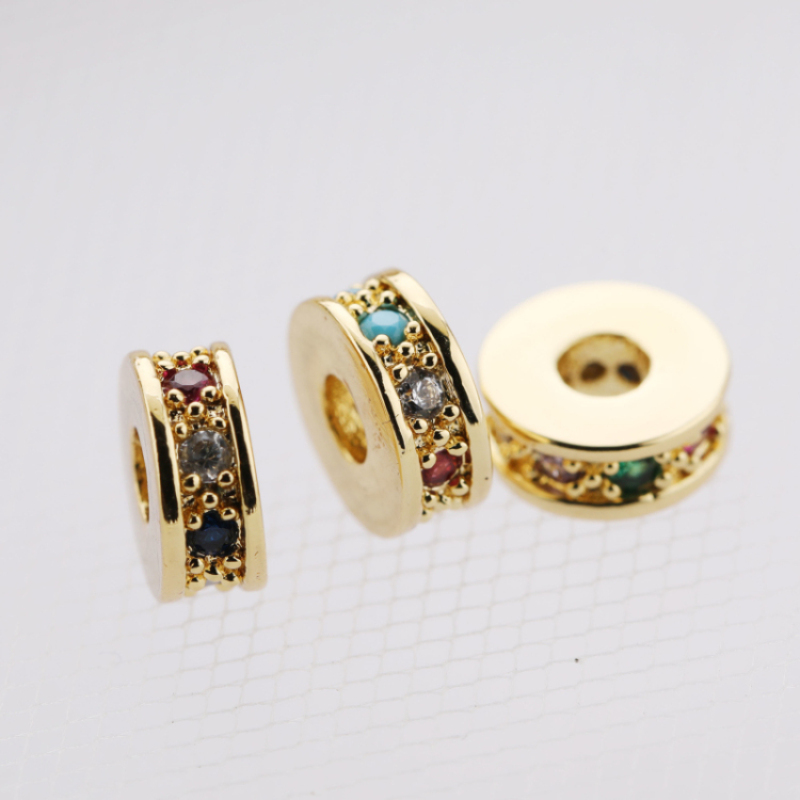 Multi Color Micro Pave Copper Spacer CZ Charm Beads for Bracelet Jewelry Making