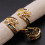 Adjustable Double Flower Ring Design Gold Plated Rainbow Square Zircon Micro Pave Copper Luxury Womens Fashion Ring Customized