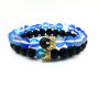 2021 New Design Customized Crown Charm Black Agate Glass Aurora Bead Distance Bracelet for Couple