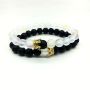 2021 New Design Customized Crown Charm Black Agate Glass Aurora Bead Distance Bracelet for Couple