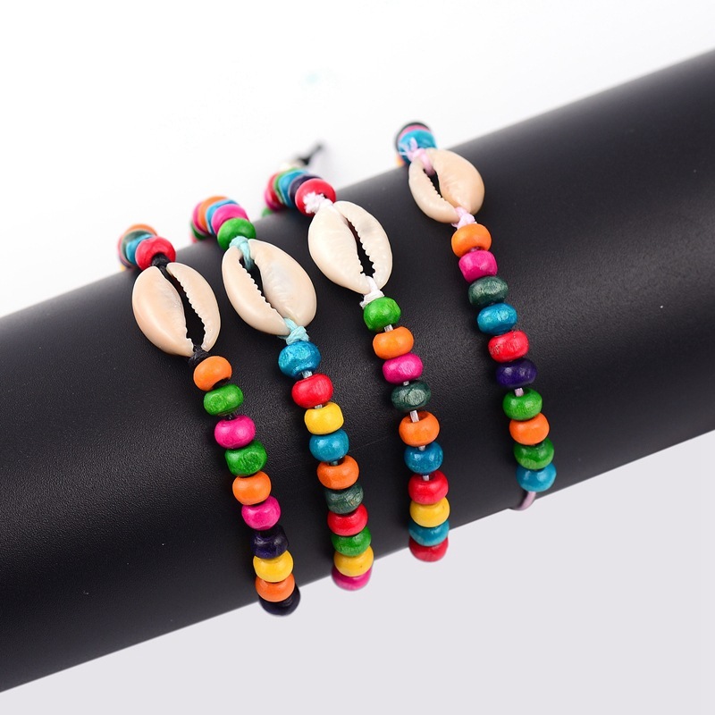 12PCS/Set Hot Sale White Shell Charm Rainbow Color Wood Beads Bracelet
