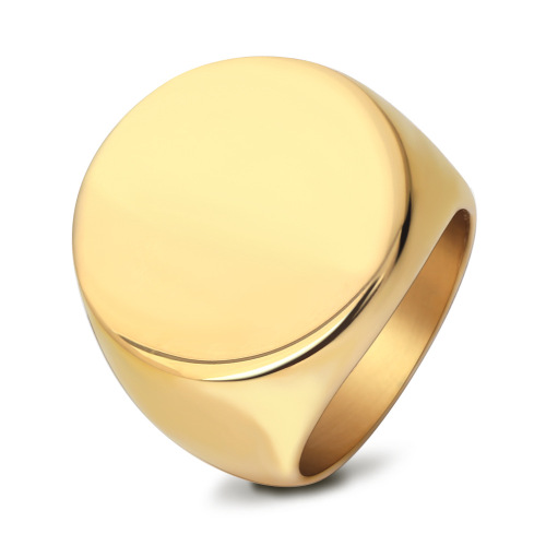 Custom Stainless Steel Gold Polish Engraved Logo Round Ring Custom Signet Eternity Ring