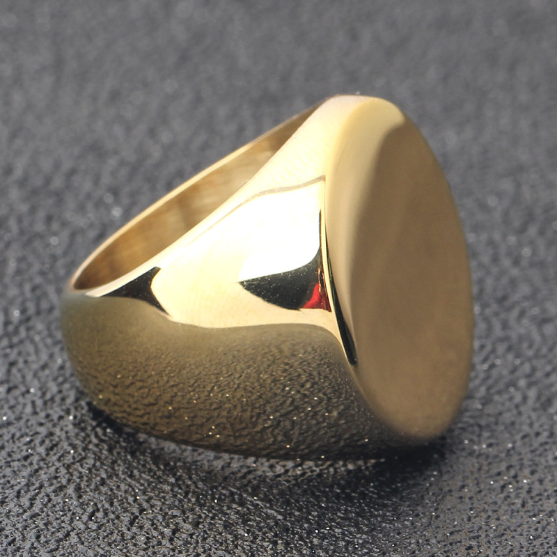 Custom Stainless Steel Gold Polish Engraved Logo Round Ring Custom Signet Eternity Ring
