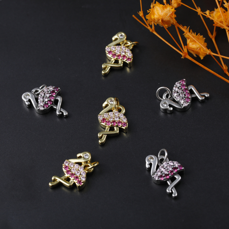 Designer  Necklace Gold Brass Jewelry Pendants cute Flamingo Charms for Jewelry Making