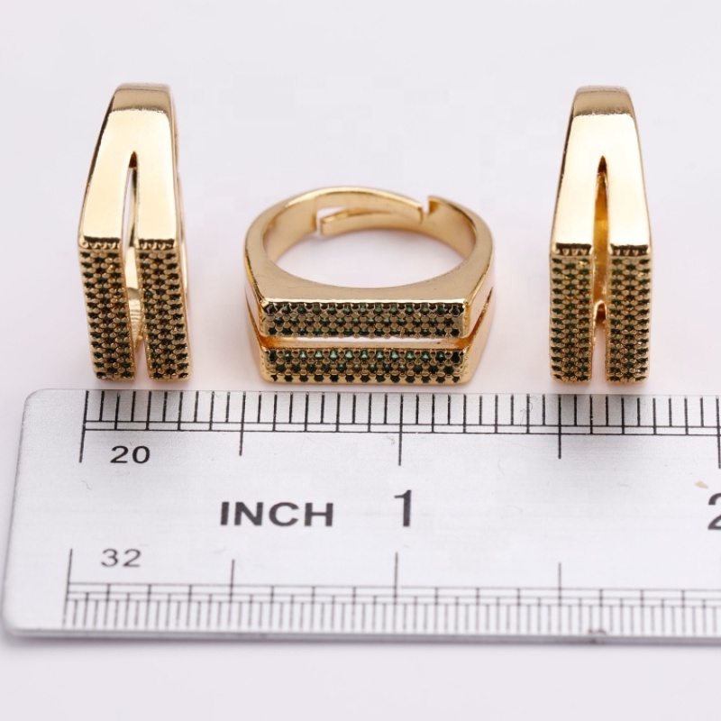 Hot Selling Emerald CZ Micro Pave Gold Plating Double layer Adjustable Ring For New Year Valentine gifts