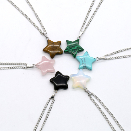 Creative Multicolor Crystal Quartz Agate Natural Stone Star Shaped Pendants Necklace