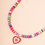 Trendy Jewelry Colorful Bohemian Enameled Heart Shape Handmade Polymer Clay Vinyl Heishi Beads Necklace for Women Gift