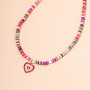 Trendy Jewelry Colorful Bohemian Enameled Heart Shape Handmade Polymer Clay Vinyl Heishi Beads Necklace for Women Gift