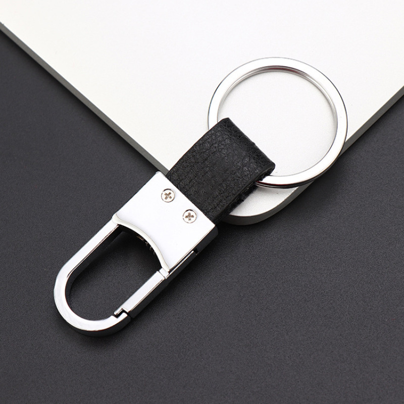 2021 Promotional Fashion Design Business Mens Black Leather Key Chain Metal Key Ring