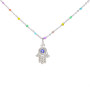 CZ Micro Pave Gold and Silver Plated Copper Turkish Eye Palm Charm Necklace