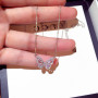 Rose Gold Plated Zircon Brass Diamond Link Chain Pendant Crystal Butterfly Necklace for Women