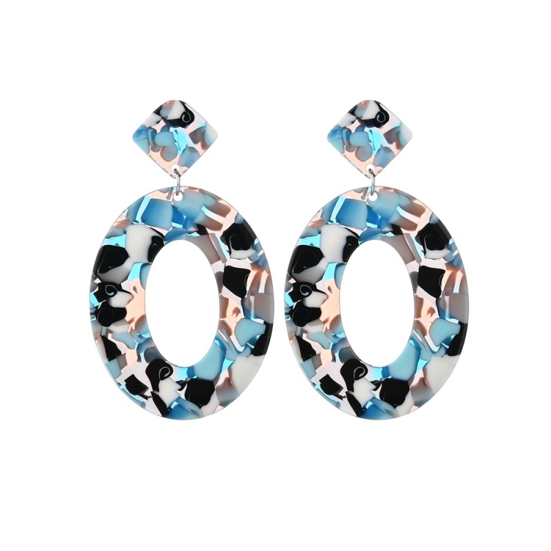 Hot Sell Acetate Acrylic Geometric Oval Hollow Granite Pattern Fashion Jewelry Dangle Earrings for Women