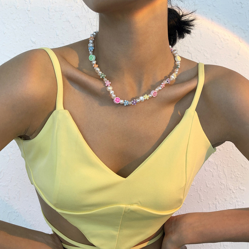Wholesale Fashion Jewelry Colorful Fruit Flower Seed Beads Pearl Woven Bohemian Handmade Necklace for Women