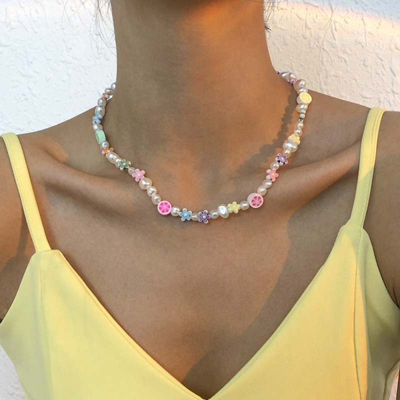 Wholesale Fashion Jewelry Colorful Fruit Flower Seed Beads Pearl Woven Bohemian Handmade Necklace for Women