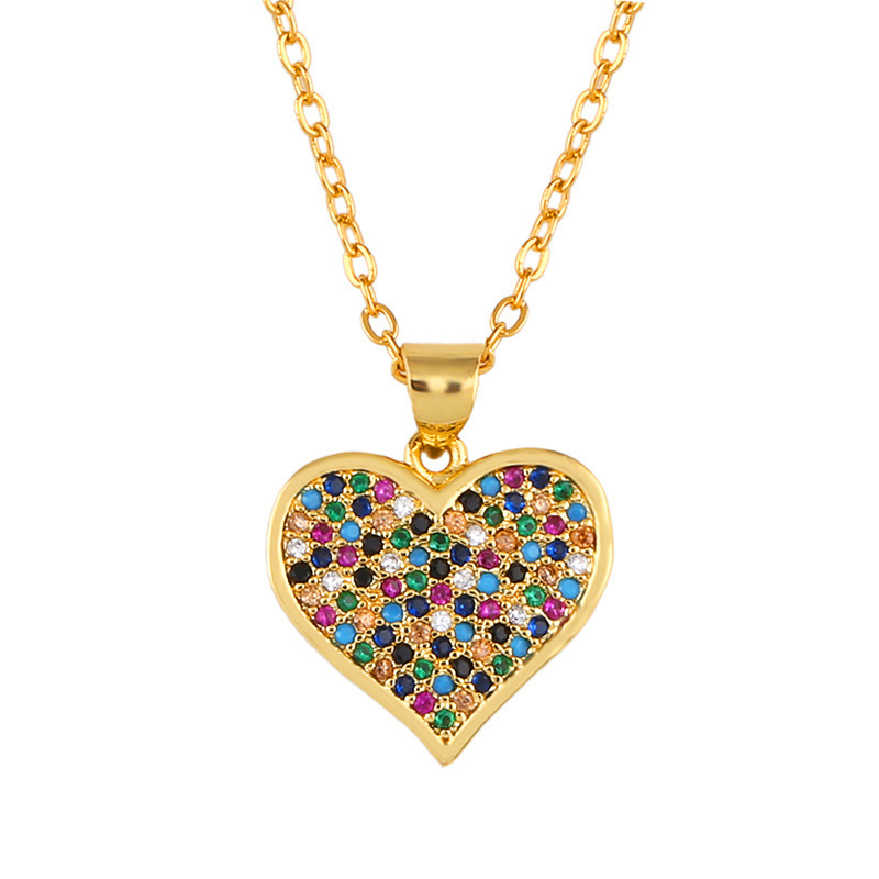 Custom Gold Plated Zircon Jewelry Diamond Necklace Cross Heart Design Pendant Chain Necklace Personalised Factory Wholesale