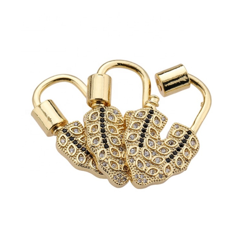 Wholesale Custom Fashion Korean Gold Plated Brass Heart Lock Design Zircon DIY Jewelry Accessory for Bracelet Necklace Making