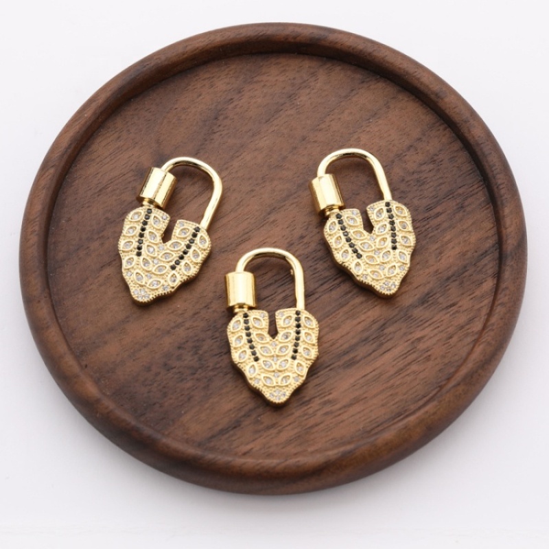 Wholesale Custom Fashion Korean Gold Plated Brass Heart Lock Design Zircon DIY Jewelry Accessory for Bracelet Necklace Making