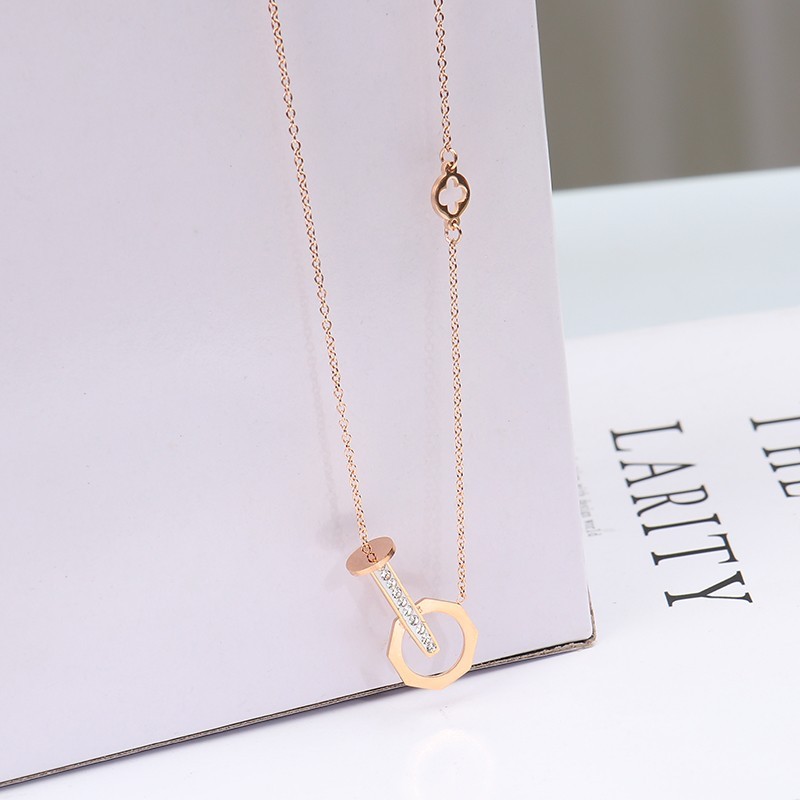 Cool Design Rose Gold Plated CZ Micro Insert Polymer Clay Zirconia Pendant Necklace