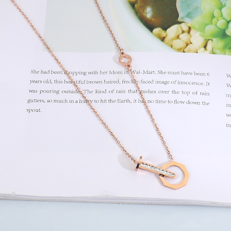 Cool Design Rose Gold Plated CZ Micro Insert Polymer Clay Zirconia Pendant Necklace